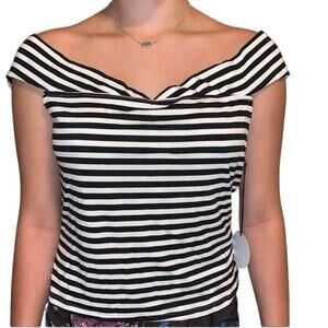 NWT About Us Black & White Striped Off-Shoulder Top